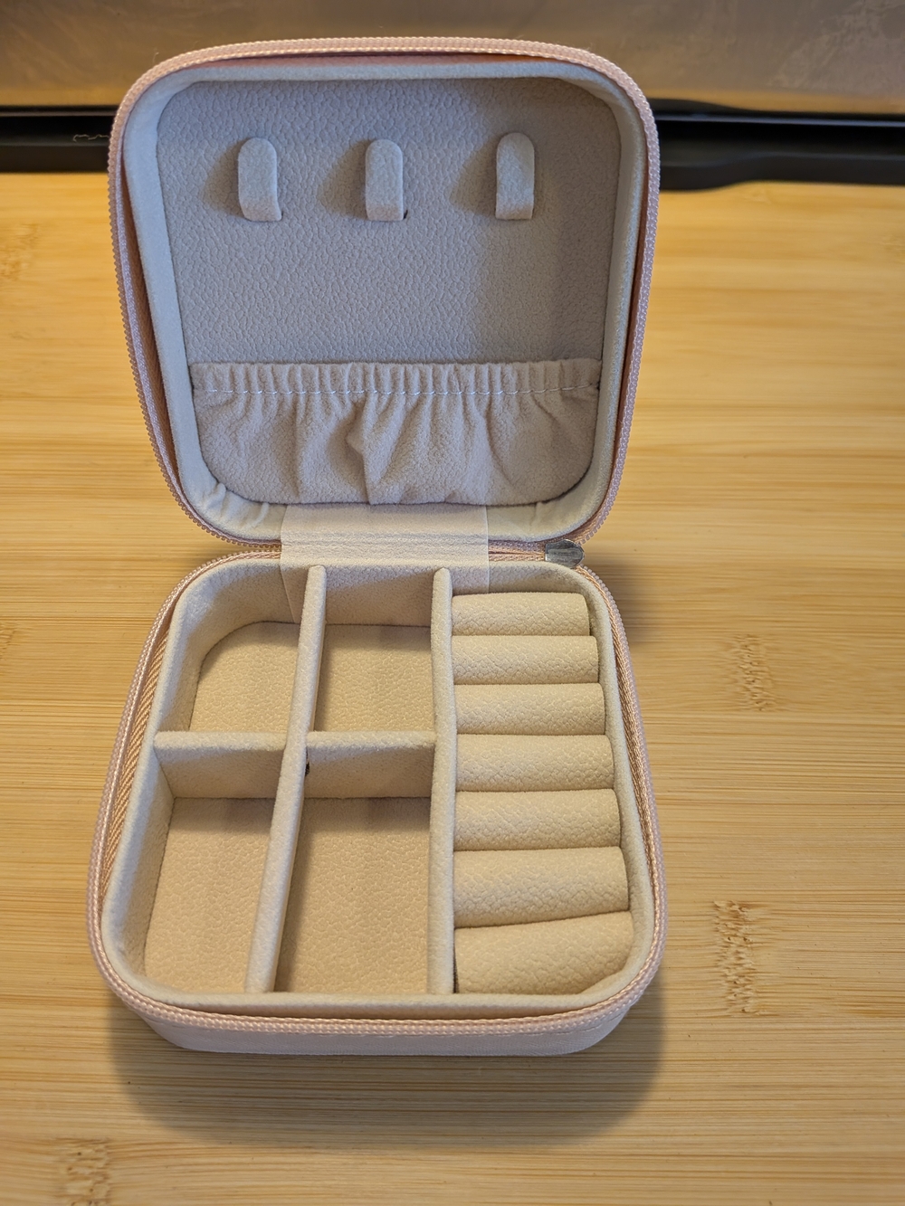 Jewelry Organizer Case with Ring Rolls and Compartments